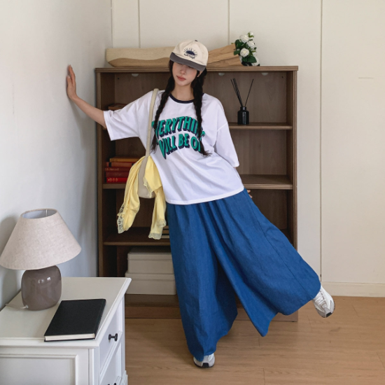 삼세체 루즈핏 배색 투톤 나염 반팔 티셔츠