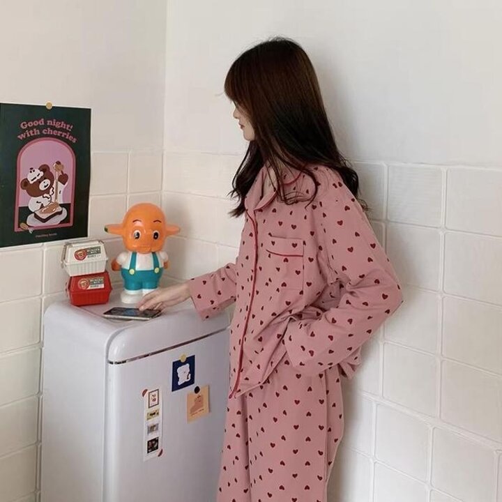 잠옷하트내추럴파자마긴팔수면여성홈웨어