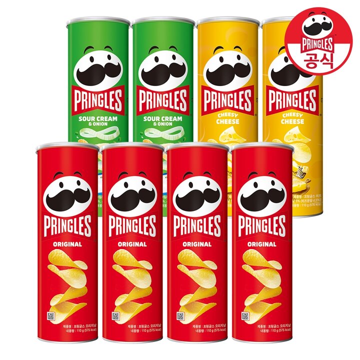 켈로그 감자칩 프링글스 110g 8개 (오리지날4 + 양파맛2 + 치즈맛2)