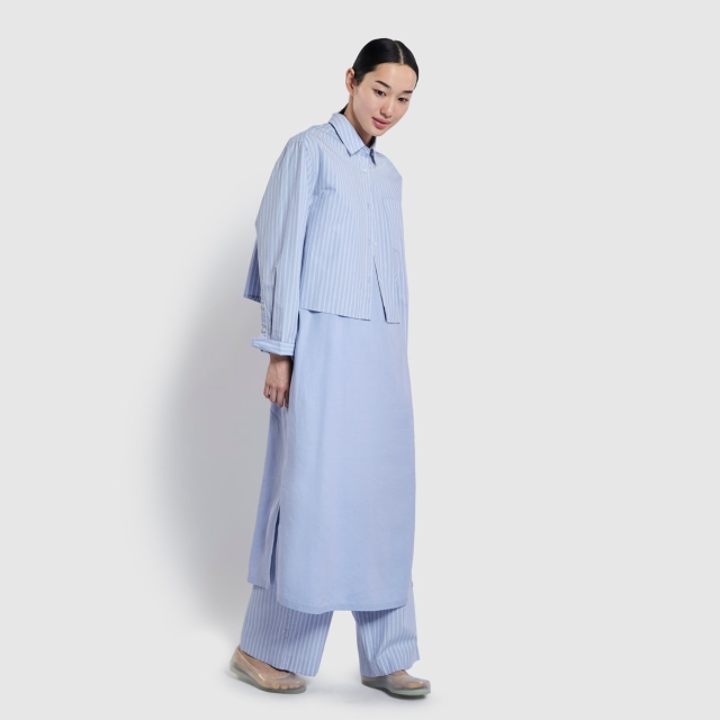 [JAJU/자주] 여 리넨 블렌디드 뷔스티에 원피스_스카이블루