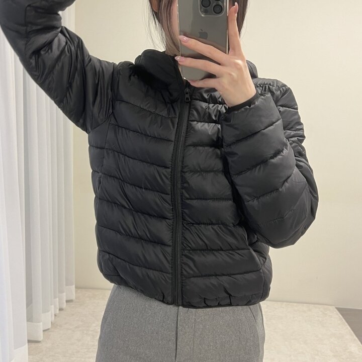 [옷자락] 여자 웰론 경량패딩 파우치 퀼팅 하이넥 후드 점퍼