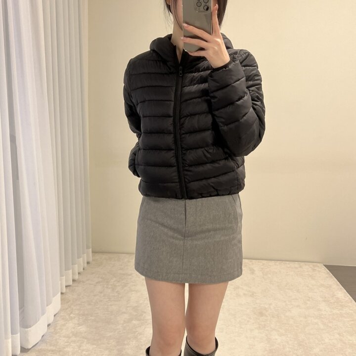 [옷자락] 여자 웰론 경량패딩 파우치 퀼팅 하이넥 후드 점퍼