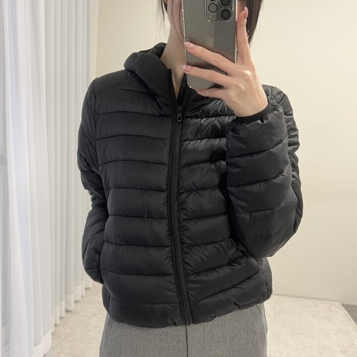 [옷자락] 여자 웰론 경량패딩 파우치 퀼팅 하이넥 후드 점퍼