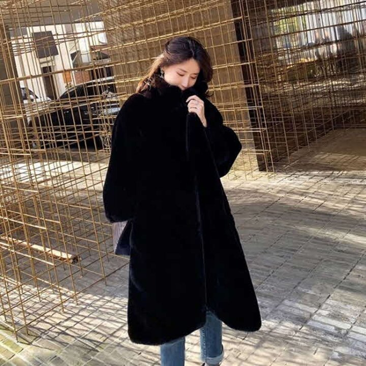 여성 루즈핏 페이크퍼 롱 코트
