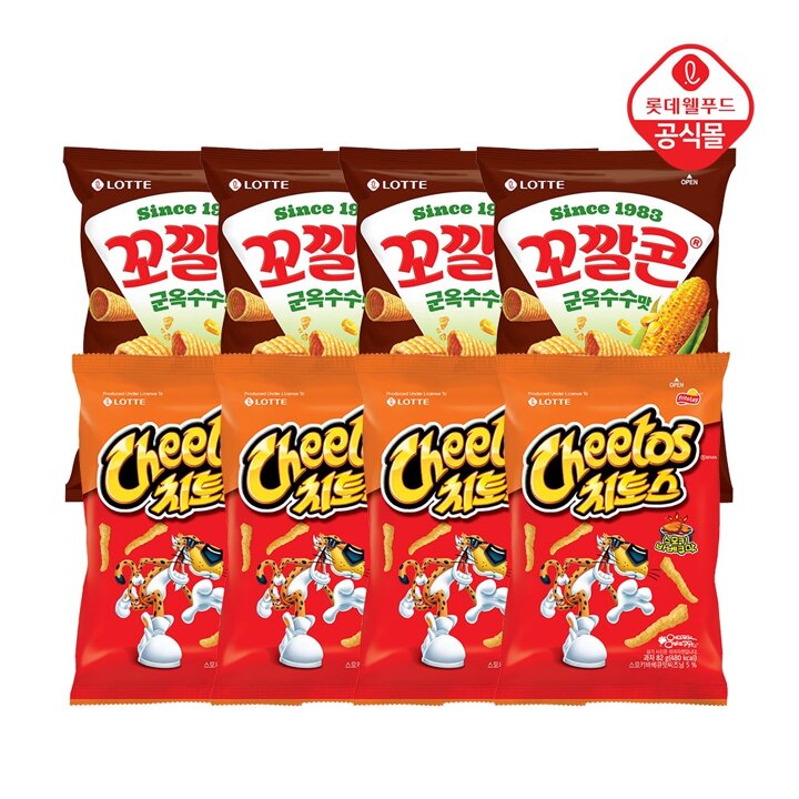 꼬깔콘 군옥수수 67gx4개+치토스 바비큐 82gx4개