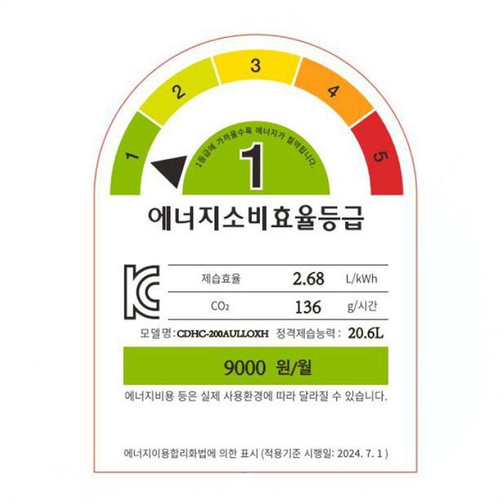 캐리어 20L 1등급 제습기 CDHC-200AULLOXH(공식인증/무료배송/단순택배)정상가 559,000원
