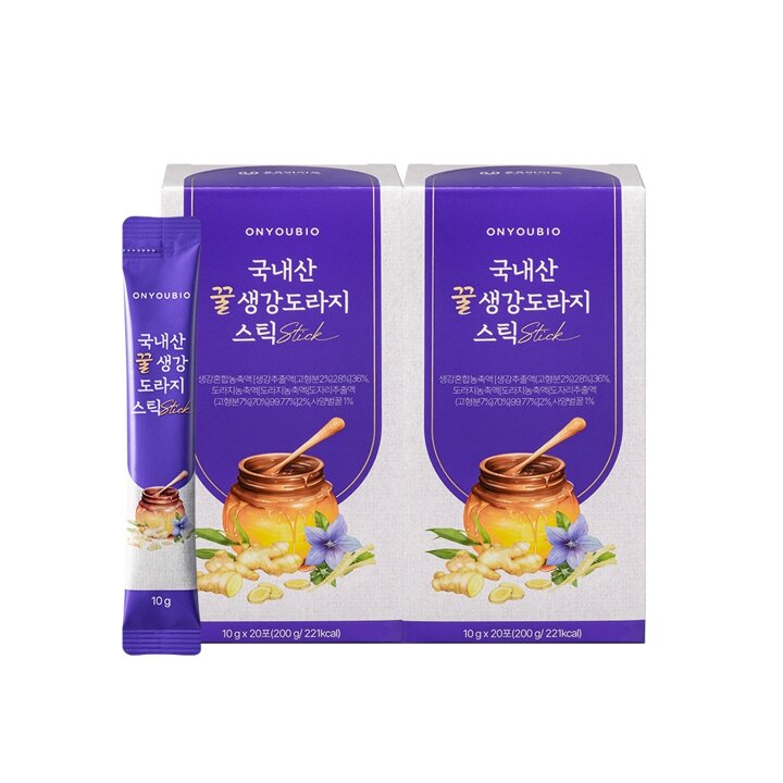 [온유바이오] 우리땅에서 자란 귀한 국내산 꿀생강 도라지 스틱 20포 2박스