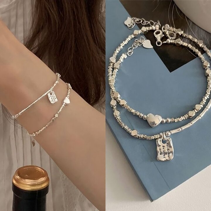 여성 s925 실버 스퀘어 하트 2type 볼 팔찌