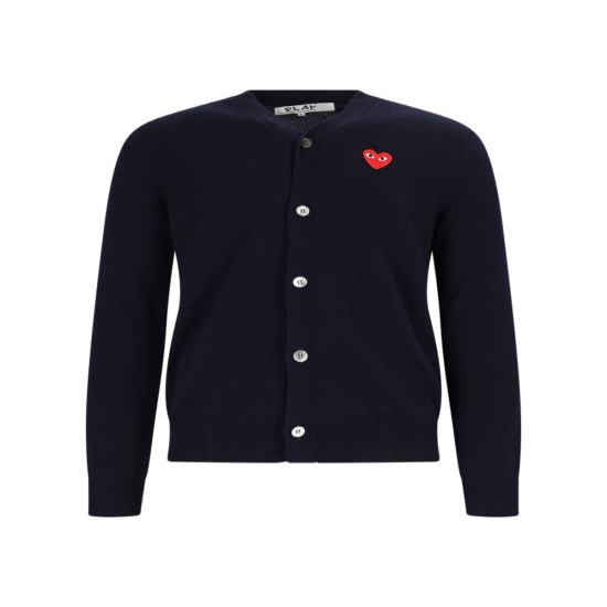 [해외배송] 26FW 꼼데가르송 V넥 하트 와펜 가디건 AX N008 051 2 Blue