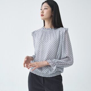 [지센] (2컬러) 메탈 잔패턴 스모킹 블라우스 LFWSO203