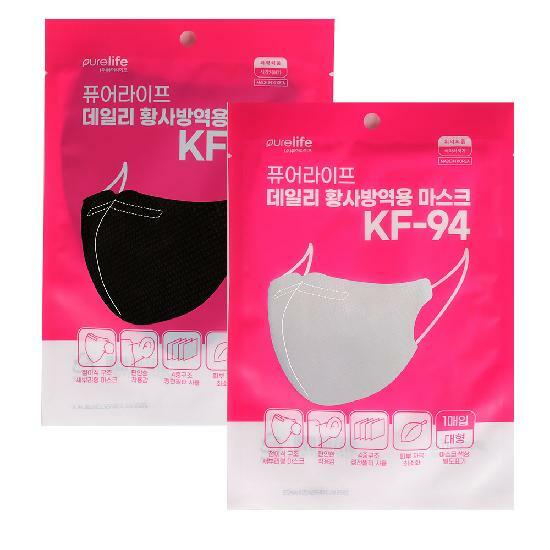 [퓨어라이프] KF94 새부리형 황사 마스크 대형 100매 (화이트/블랙)