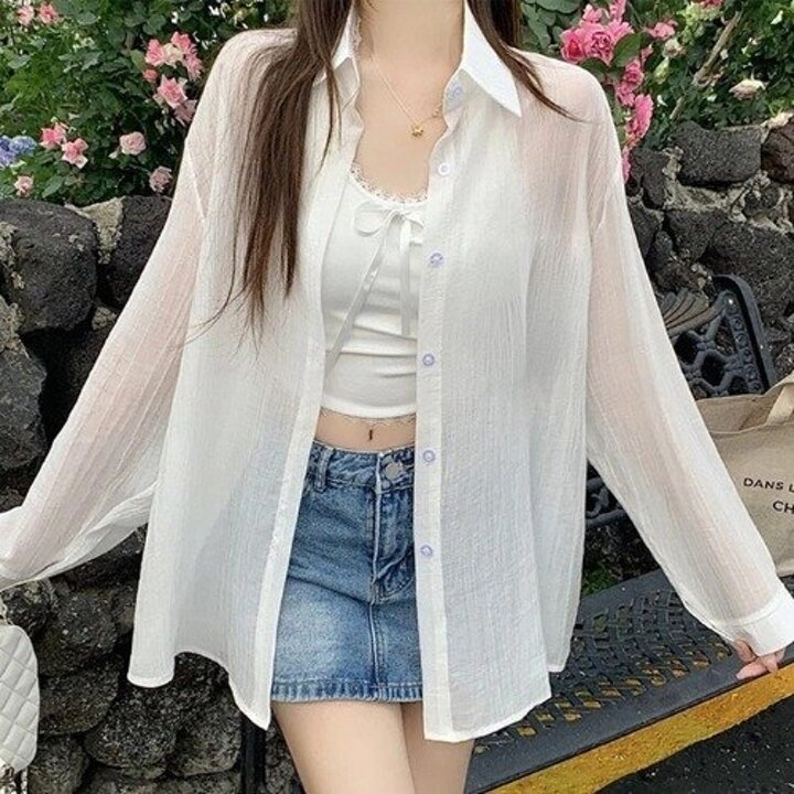 트렌디시스루셔츠 여름 휴양지 데일리룩 남방 여성