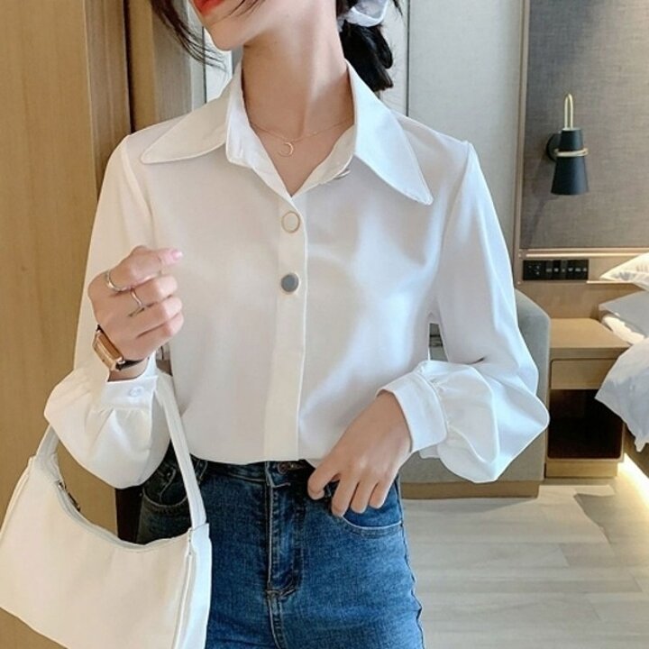 클래식 깔끔 단추 포인트 모던 베이직 여성 블라우스19644778667501
