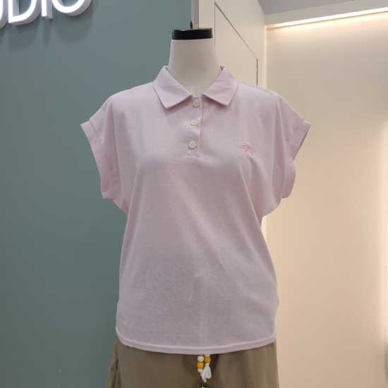 셔츠넥 미니리본 티셔츠 S262B TS561/라이트그레이,핑크YS