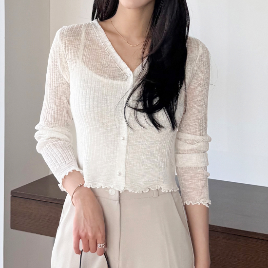 [모리스커밍홈] 썸머 긴팔 진주 가디건_M2504CD603B