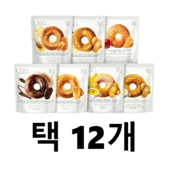 (주)셀러허브 딜라이트 프로젝트 베이글칩 7종 택12개 갈릭 허니 피자 초코 옥수수 크림