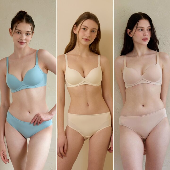 [Wonderbra] 일체형 볼륨 몰드 노와이어 브라팬티 6종세트 블루그레이+오트밀+베이지 WBW3O010203D_T