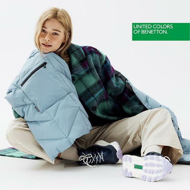 베네통 하이브리드 롱 다운 머플러숄