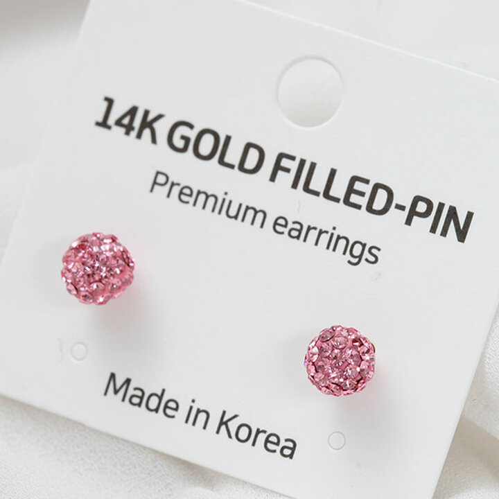 14K 골드필드 탄생석 컬러 미러볼  데일리 스터드 금 귀걸이