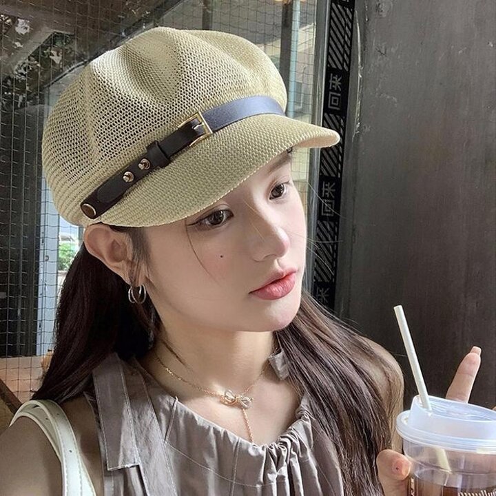 예쁜모자벨트장식메쉬짜임뉴스보이캡마도로스캡