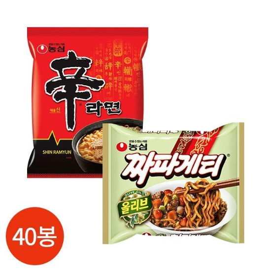 (주)셀러허브 반반세트 농심 신라면 짜파게티 40봉 세트