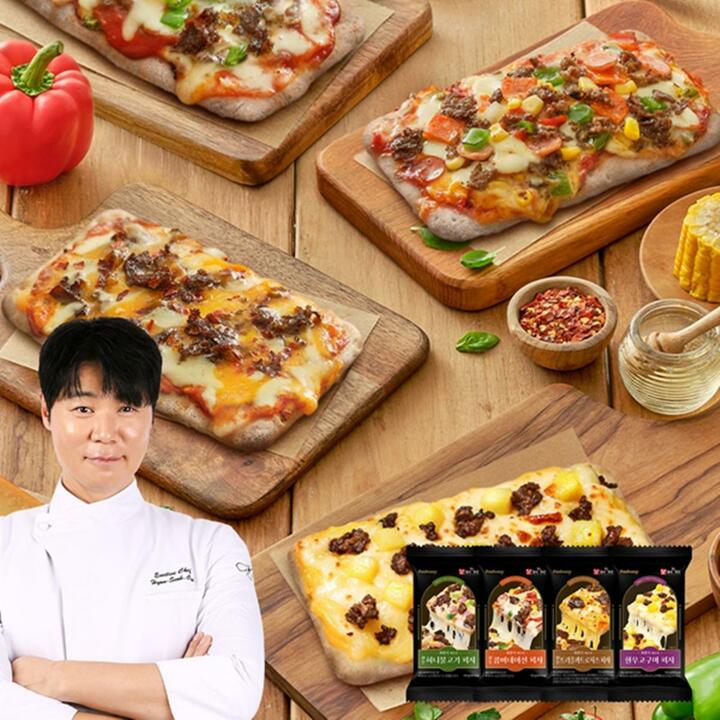 최현석 한우 사각피자 8팩(콤비네이션2팩+허니불고기2팩+콰트로트러플치즈2팩 +한우고구마2팩)