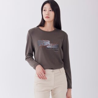 [지센] (2컬러) 우븐 패치 라운드 긴팔 티셔츠 LCTSO923_미판매