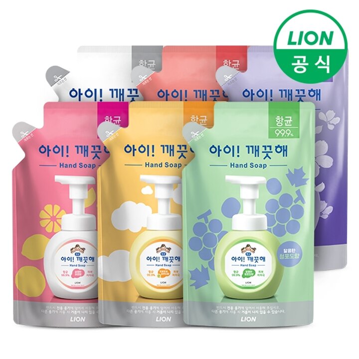 아이깨끗해 200ml 파우치형 리필 핸드워시 손세정제 6종 中 택1(레몬/순/청포도/키친/모이스처/블루밍)