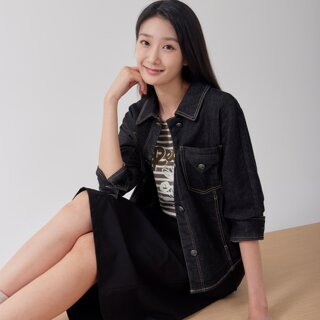 [지센] 스탠카라 7부 생지 데님 자켓 LCJKO822_BK_미판매