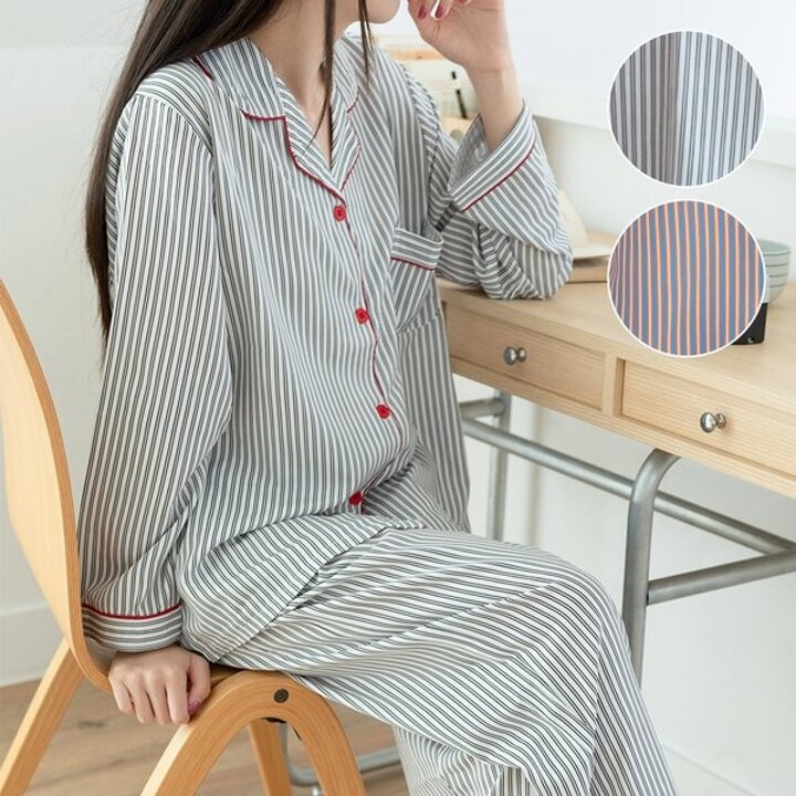 사계절 내내 입기 좋은 여성 파자마 스트라이프 잠옷세트