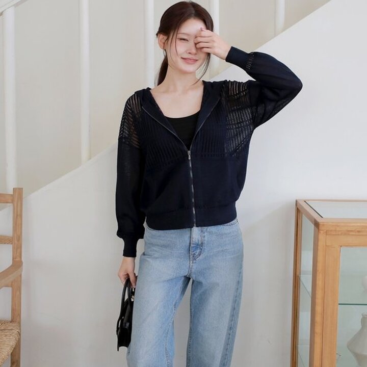 [최초가 99,900원][르포엠]아테르 프렌치 린넨 후드 니트집업