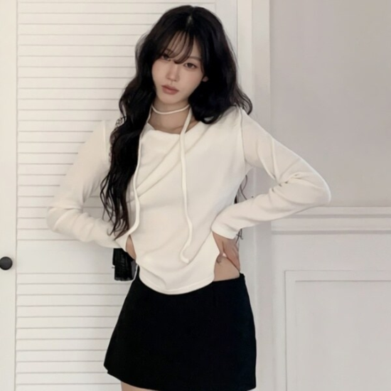 여성 초커 드레이프 셔링 잘록핏 원 오프 니트