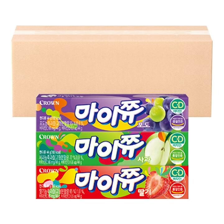 [G] 크라운 마이쮸 스틱 44g 3종 세트 (총 90개 / 딸기 30개+포도 30개+사과 30개)
