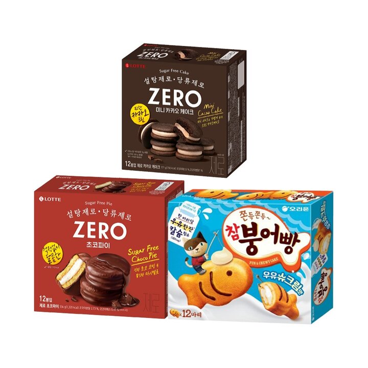 참붕어빵 우유슈크림맛 348g x1+제로 초코파이 336g x1+제로 카카오케이크 171g x1
