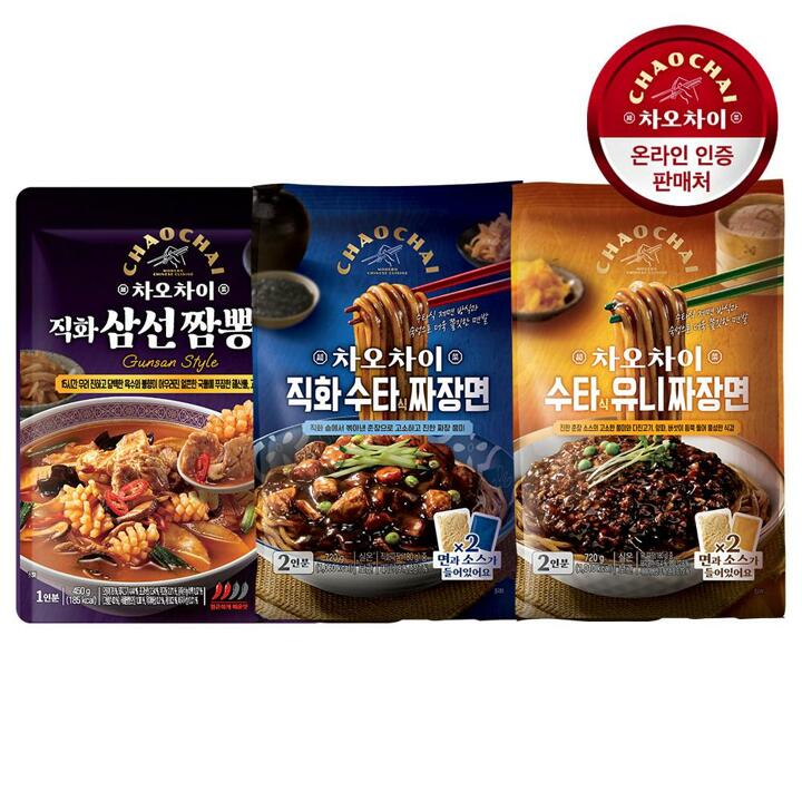 차오차이 직화삼선짬뽕탕 450g 2개+짜장면 720g 1개 /직화수타식/유니짜장