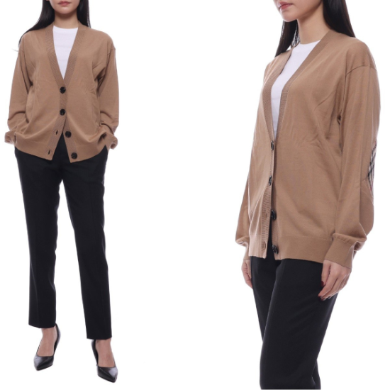 (신세계마산점)[버버리] 여성 도녹 체크 패치 가디건 (8074885 CAMEL 23F)