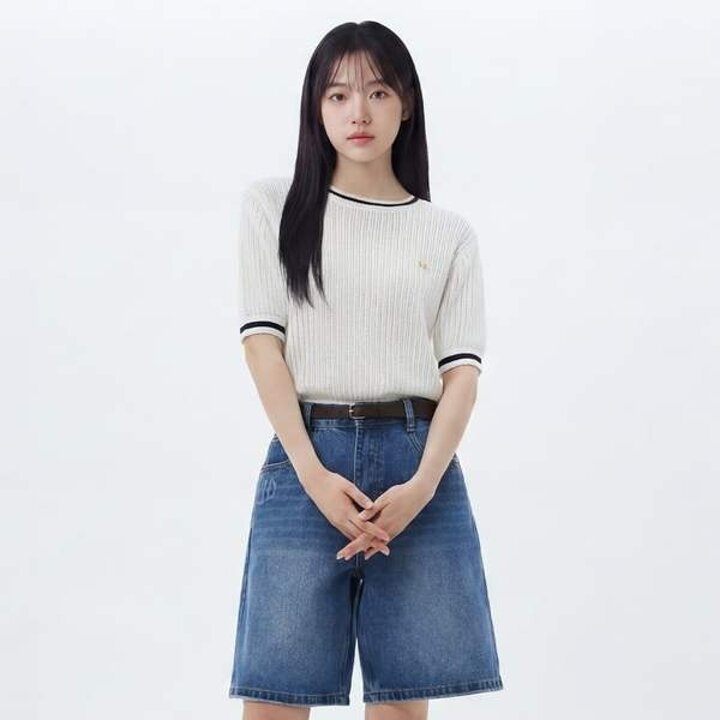 (신세계센텀점)라인배색 장식 반팔니트 AS2KH466