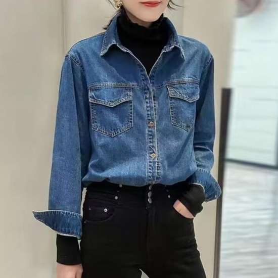베이직 여성 데님셔츠 긴팔 데님남방 루즈핏 청남방 (40475964A)