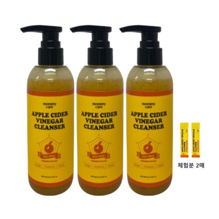 [마미케어]애사비클렌저특대용량200mlx3개+체험분2매증정사과토닝광채유산균