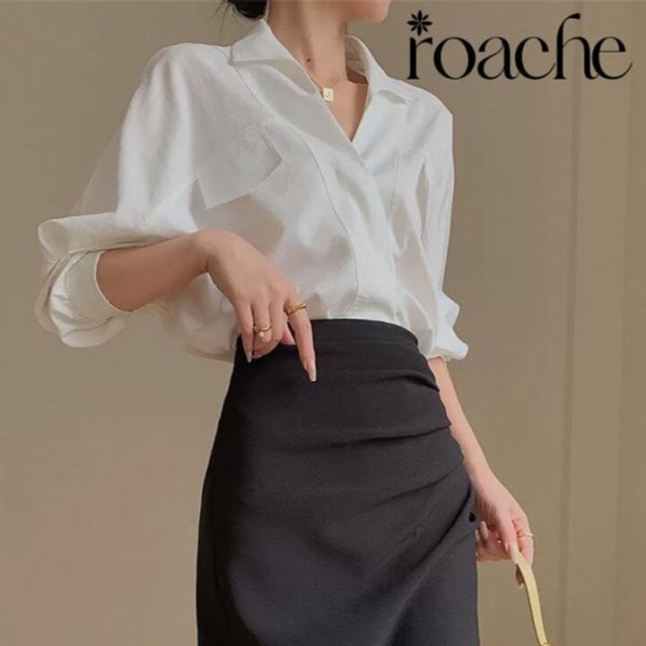 [하프클럽/헬렌]로아체 여성 상의 가오리핏 브이넥 화이트 셔츠 블라우스 포멀브이화이트..