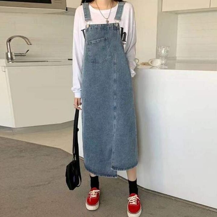 멜빵원피스 데님 캐주얼 언발란스 점프수트 청원피스