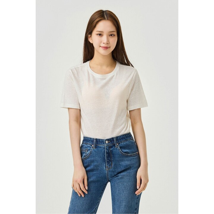 [JAJU/자주] 여 프렌치 리넨 반팔 티셔츠_화이트