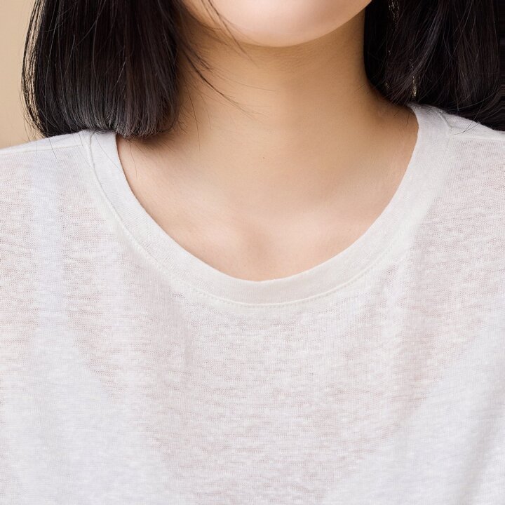 [JAJU/자주] 여 프렌치 리넨 반팔 티셔츠_화이트