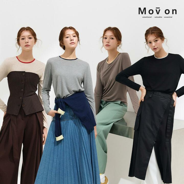 모브온 26SS 실키 모달 배색 티블라우스 4종 (26년 봄 한정판!)