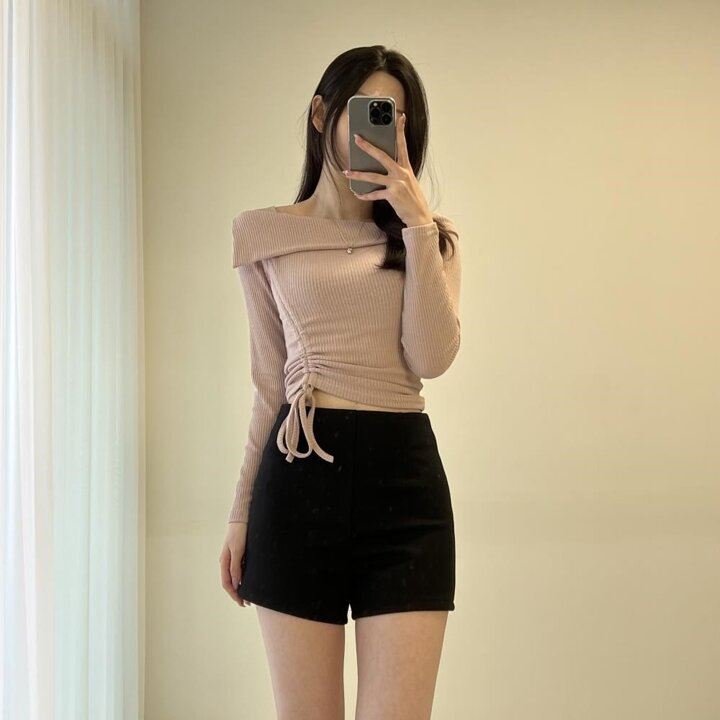 [옷자락] 여자 겨울숏팬츠 기모 하이웨스트 스판 블랙 반바지