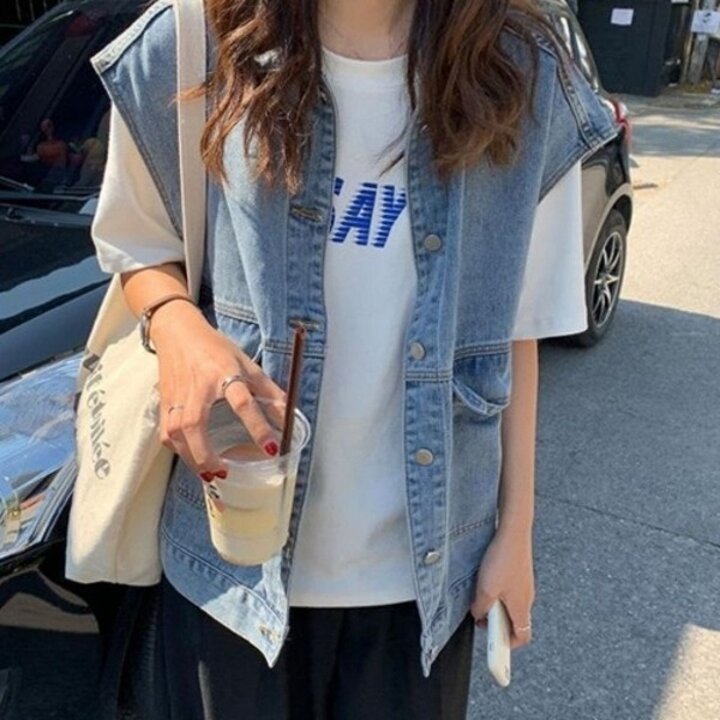 봄 가을 여성 데일리 오버핏 청 데님 조끼 베스트20358756667501