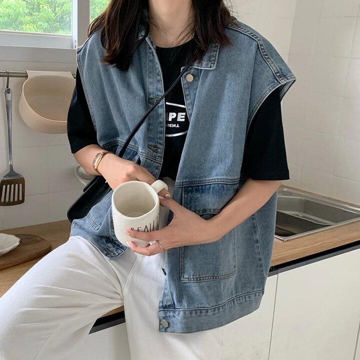 여성청조끼오버핏데님베스트청자켓