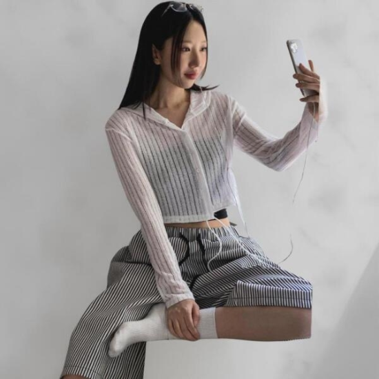 아트박스/옷자락 여성 여름 시스루 린넨 짧은 가디건