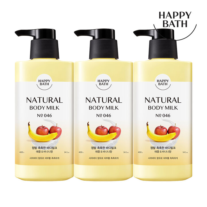 해피바스 정말 촉촉한/순한 바디밀크 400ml 3개 (타입선택)