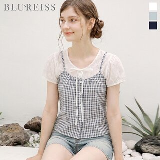 [블루레이스] 체크 뷔스티에 펀칭 블라우스_B6M1BL6461